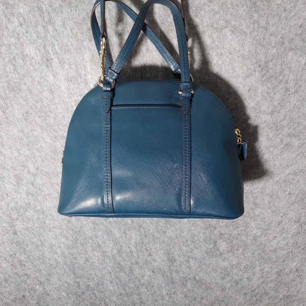 Coach Leather Satchel Crossbody Bag Dark Teal‎ Gold Hardware Top Handle